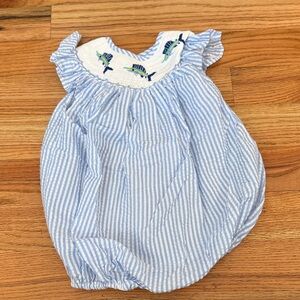 Striped Baby Romper with Fish Embroidery